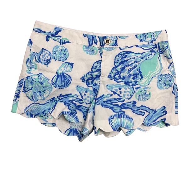 Lilly Pulitzer Pants - Lilly Pulitzer The Buttercup Short Scalloped Blue White Shell SZ 14 Vacation EUC
